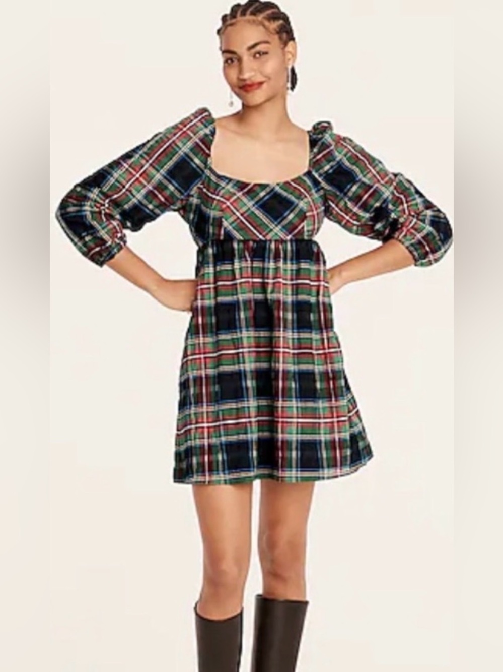 J. Crew Size 0 Stewart Tartan Plaid Square-Neck Mini Dress